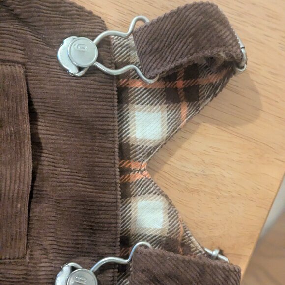Gymboree Corduroy Brown/Plaid Overalls with Snap Legs- Baby 3-6 Months - Picture 3 of 6